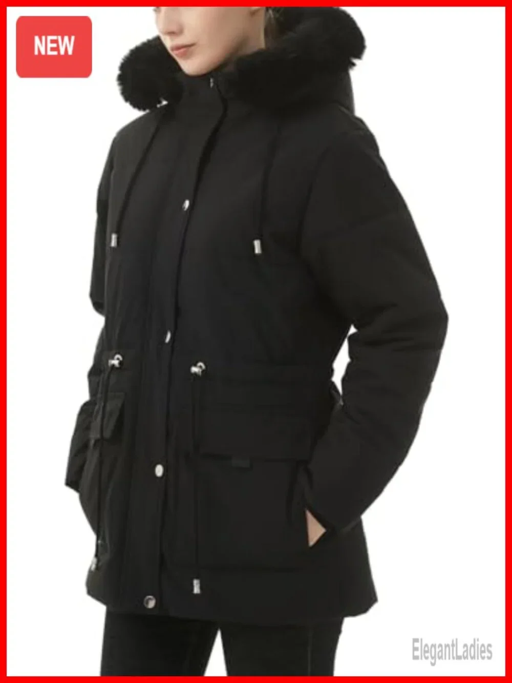 Women's Warm Winter Puffer Coat Fleece Lined Detachable Faux Fur Hood Snow Parka